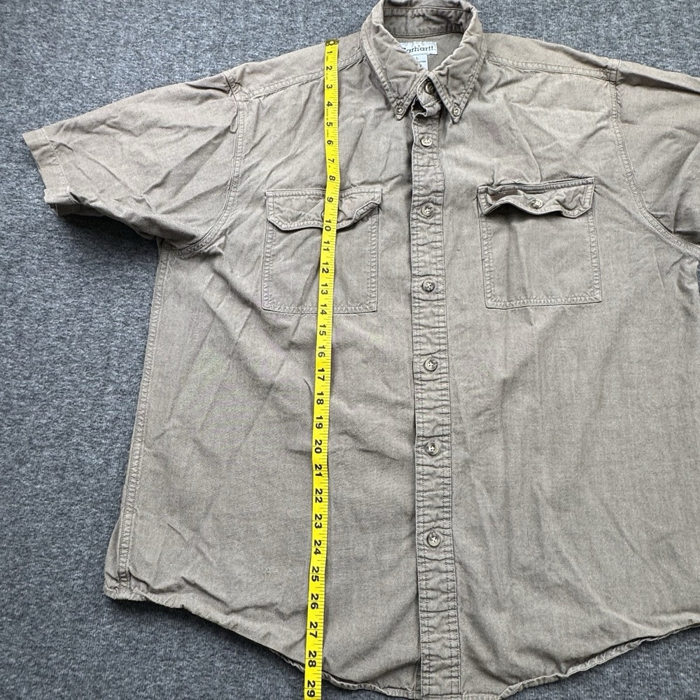 Carhartt Shirt Mens Large Tan Plaid Button Down Short Sleeve Workwear S118 MSC - Picture 7 of 16